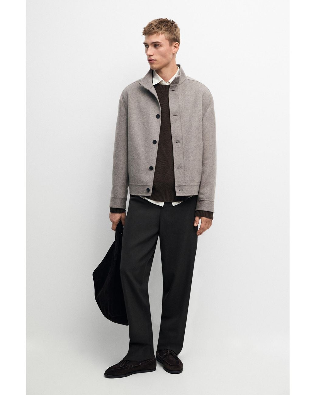 MASSIMO DUTTI Gray Double-Fabric Wool Blend Jacket for men