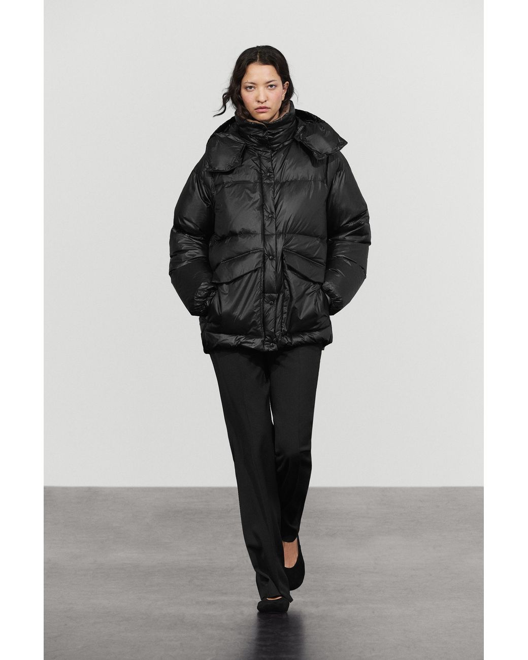 MASSIMO DUTTI Black Down Jacket With Pocket Detail