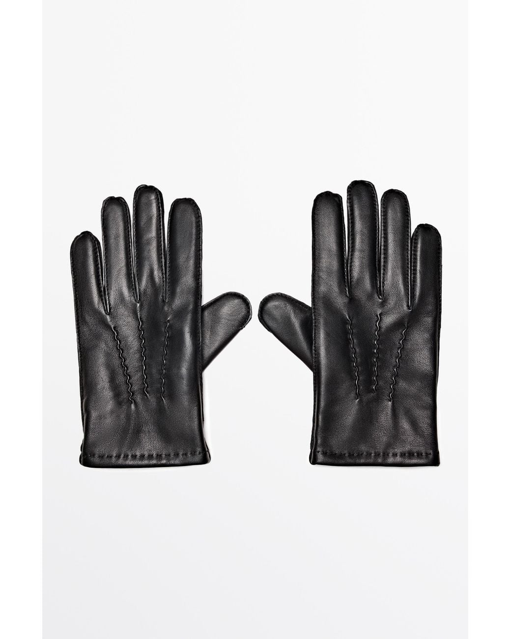 MASSIMO DUTTI Black Nappa Leather Gloves for men