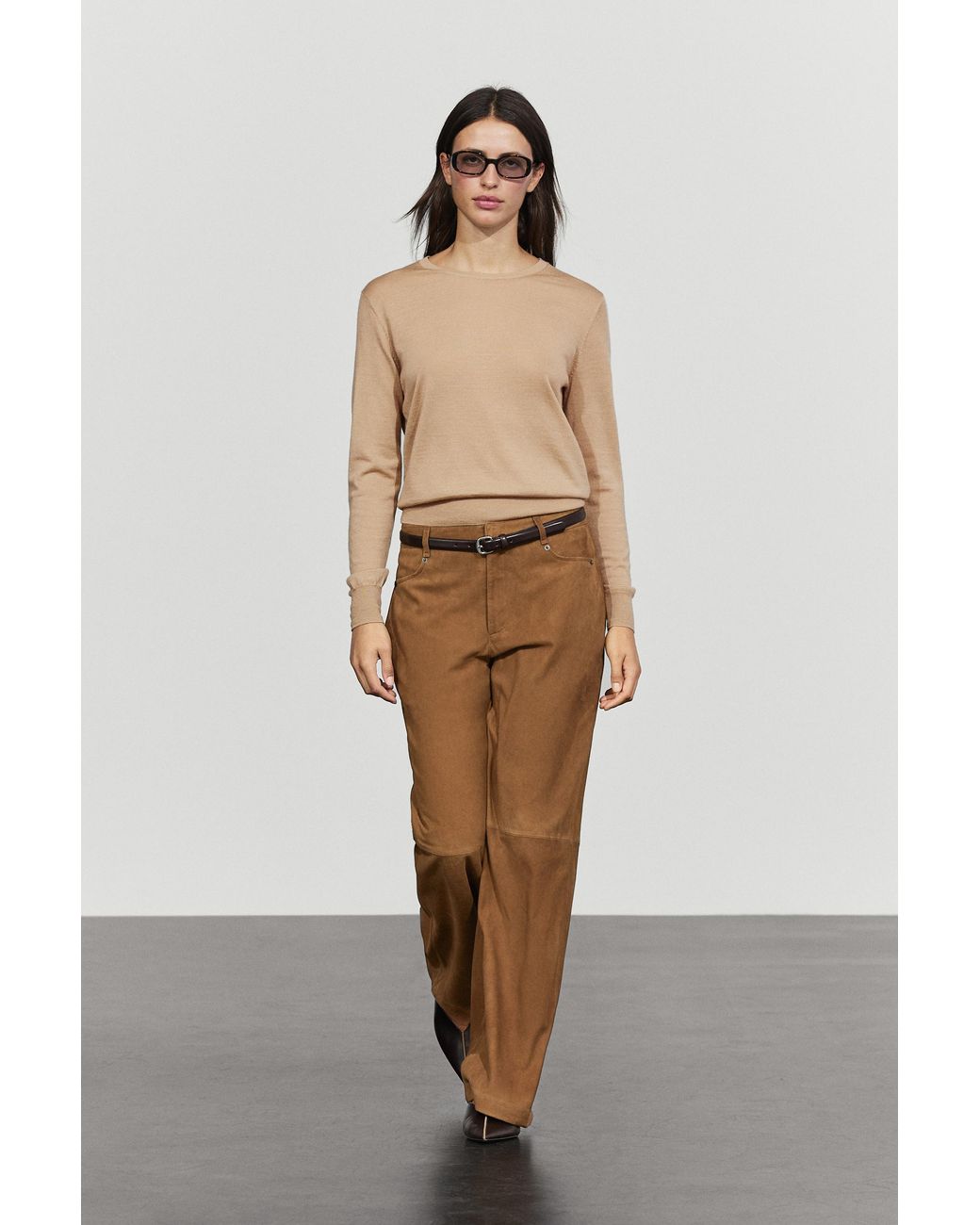 MASSIMO DUTTI Natural Suede Leather Pants