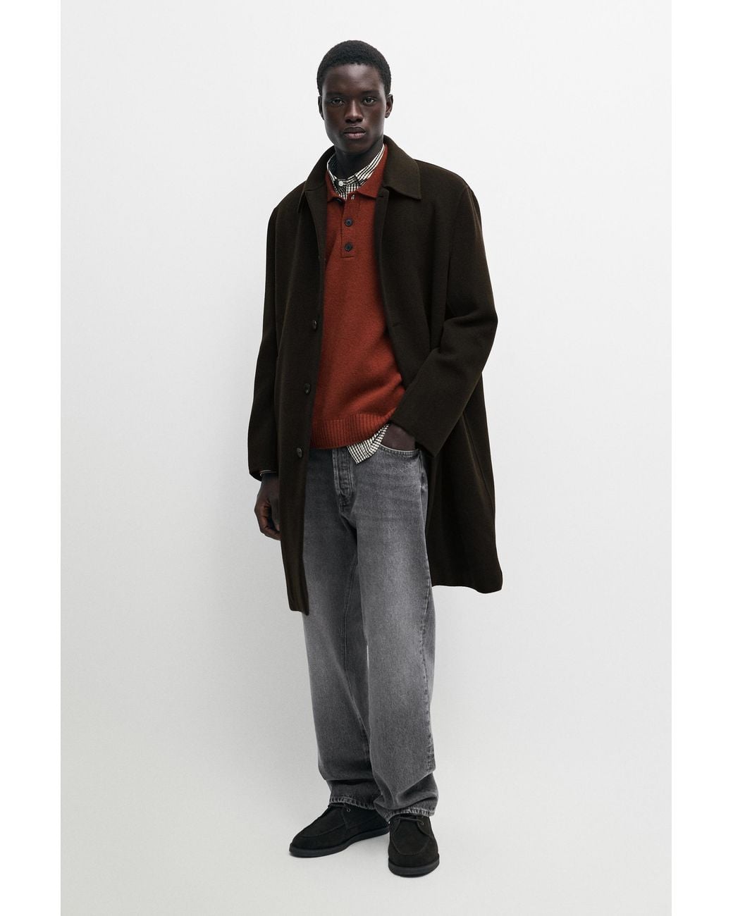 MASSIMO DUTTI Brown Double-Faced Coat With Detachable Hood for men