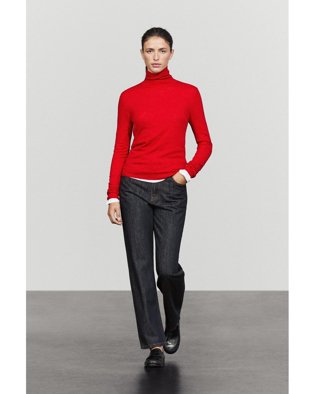 MASSIMO DUTTI Red Wool-Blend Turtleneck Knit Sweater