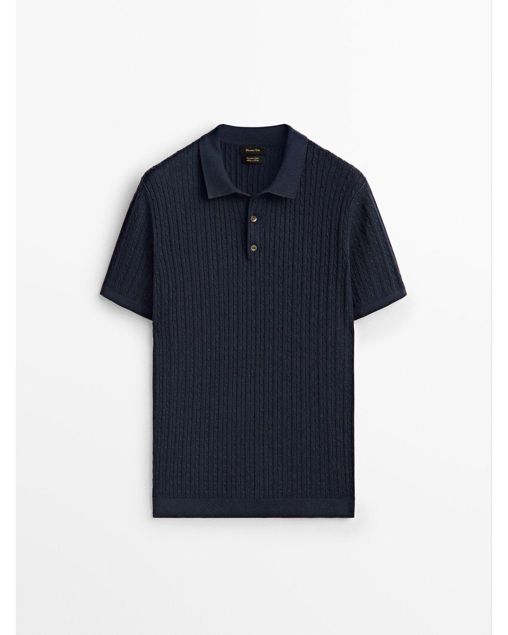 MASSIMO DUTTI Short Sleeve Cableknit Polo Sweater in Blue for Men Lyst