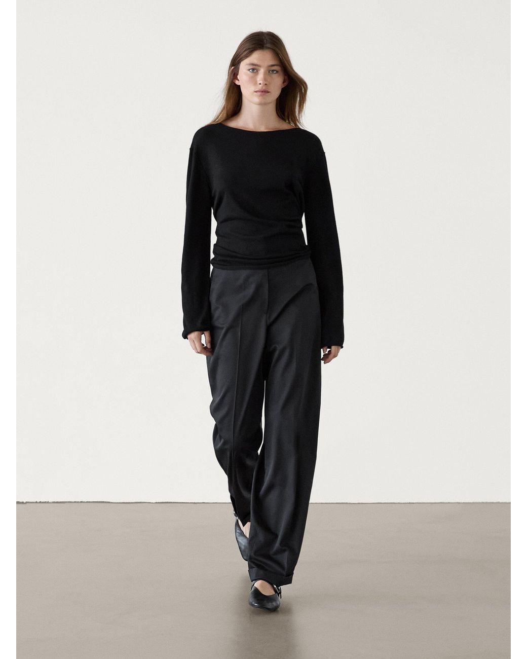 MASSIMO DUTTI 100% Wool Straight-Leg Trousers With Hem
