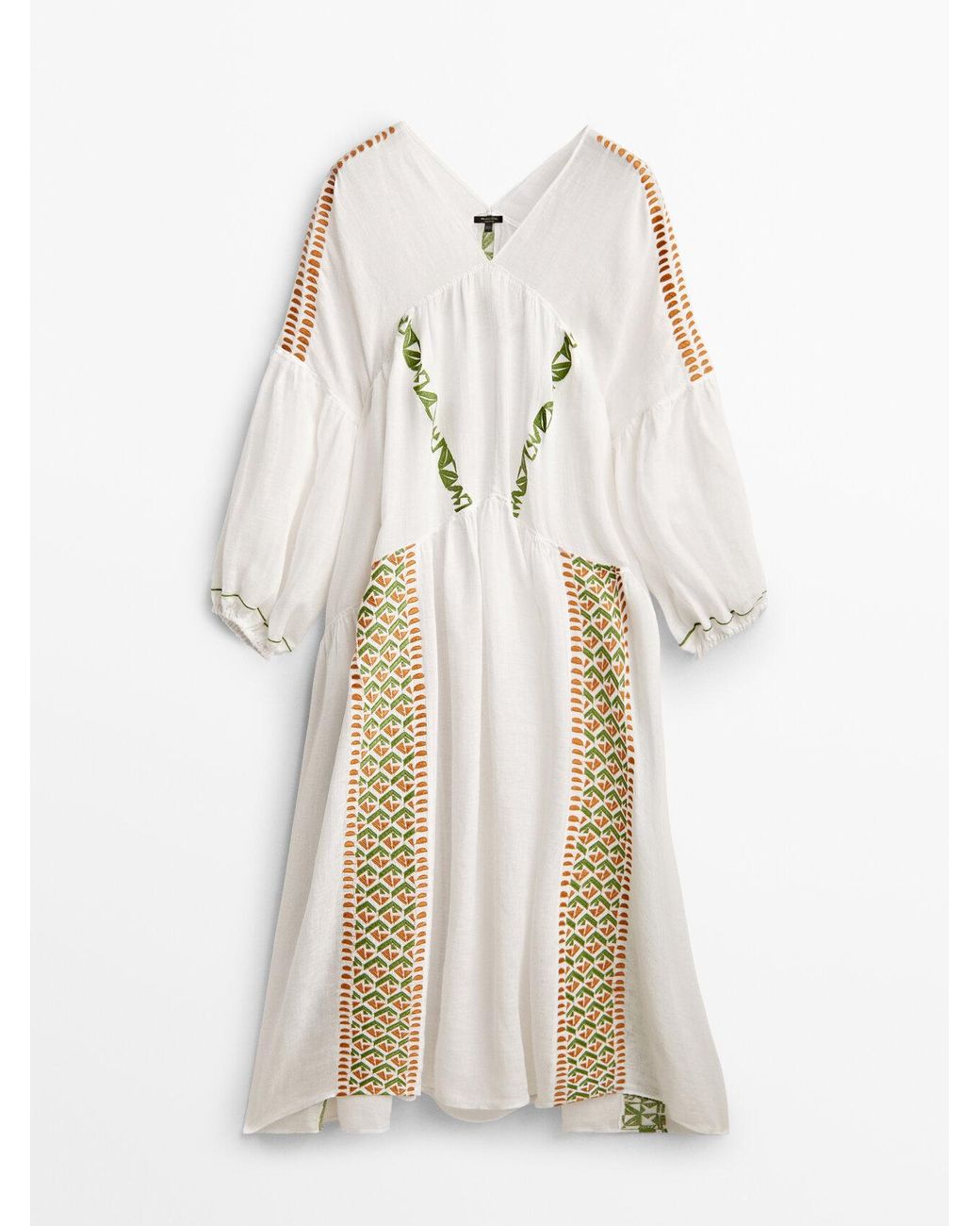 MASSIMO DUTTI Embroidered Oversized Linen Dress in White | Lyst