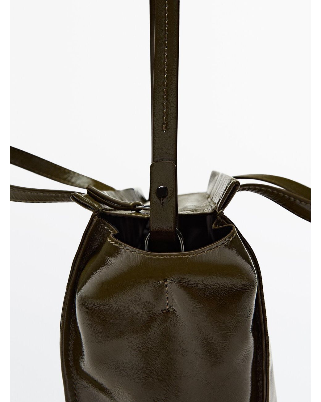 MASSIMO DUTTI Mini Leather Tote Bag With A Crackled Finish in Green | Lyst