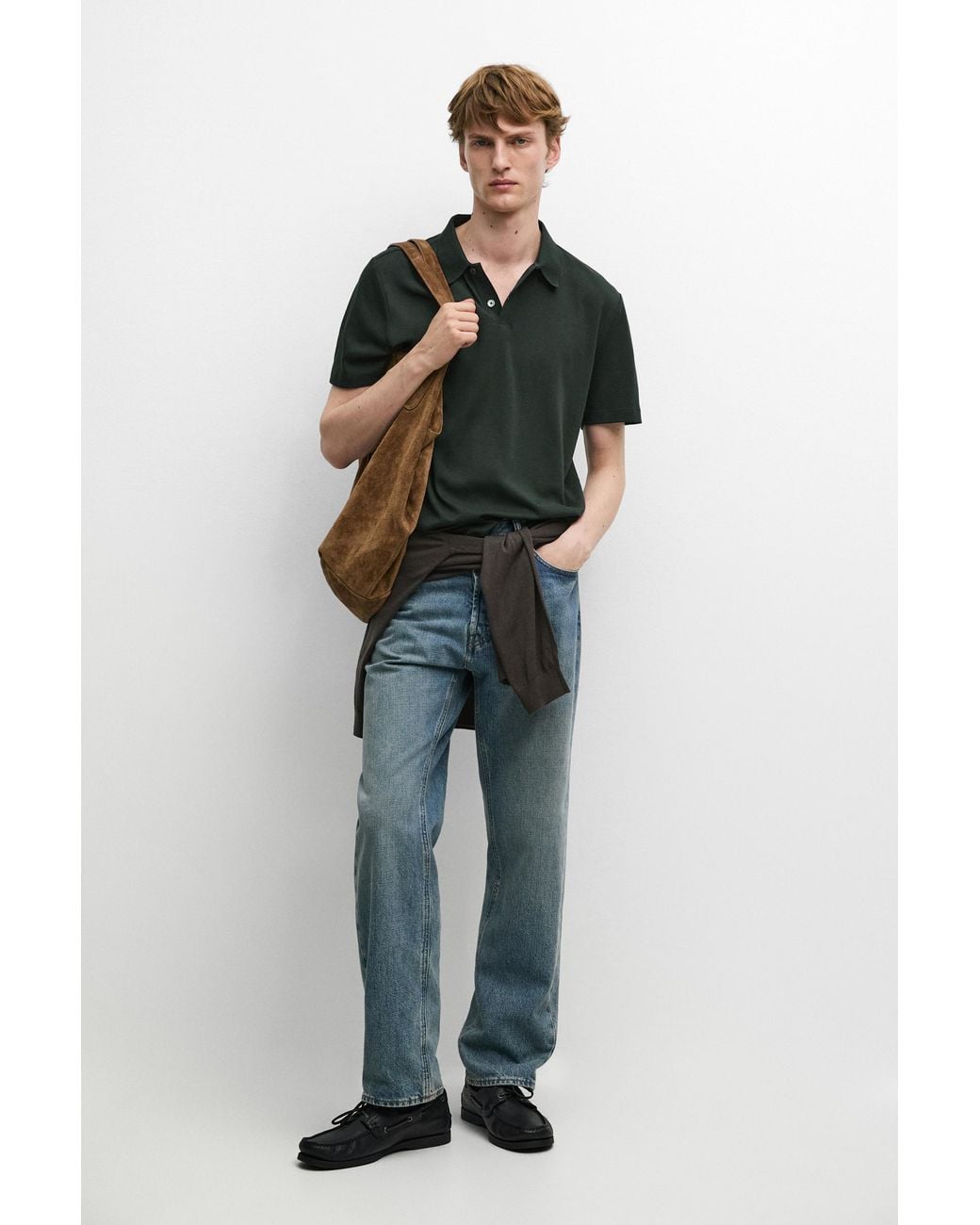 MASSIMO DUTTI Blue 100% Cotton Short Sleeve Polo Shirt for men