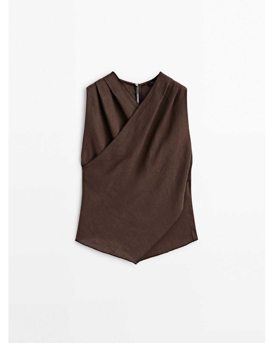 MASSIMO DUTTI 100 Linen Crossover Top in Brown Lyst