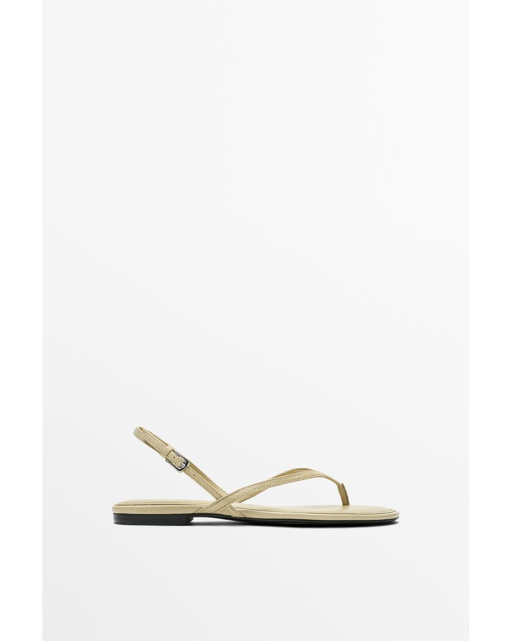 MASSIMO DUTTI White Flat Leather Sandals