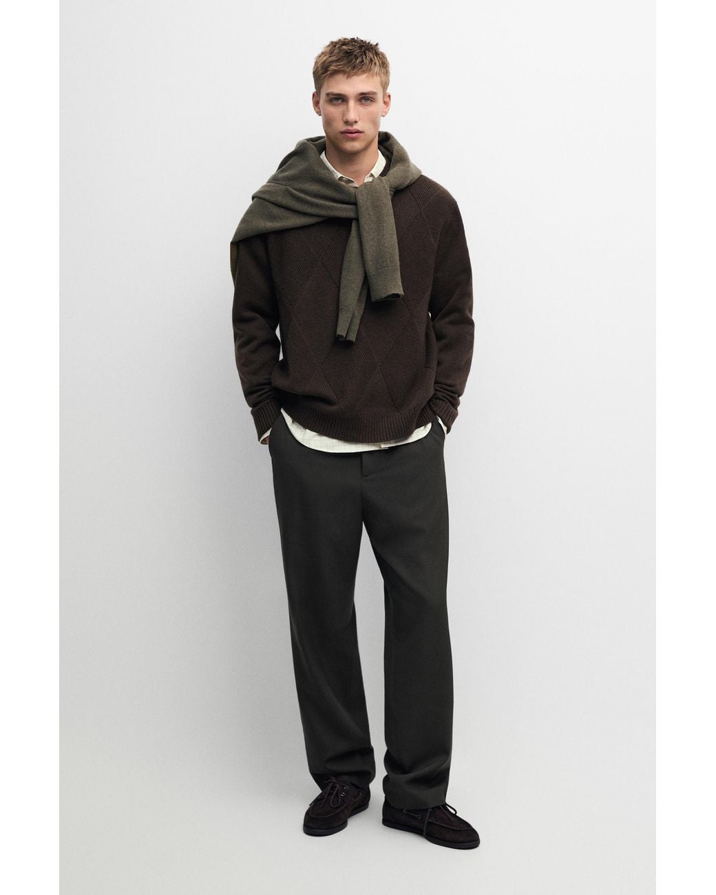 MASSIMO DUTTI Black Cashmere-Wool Blend Knit Sweater With Round Neck for men