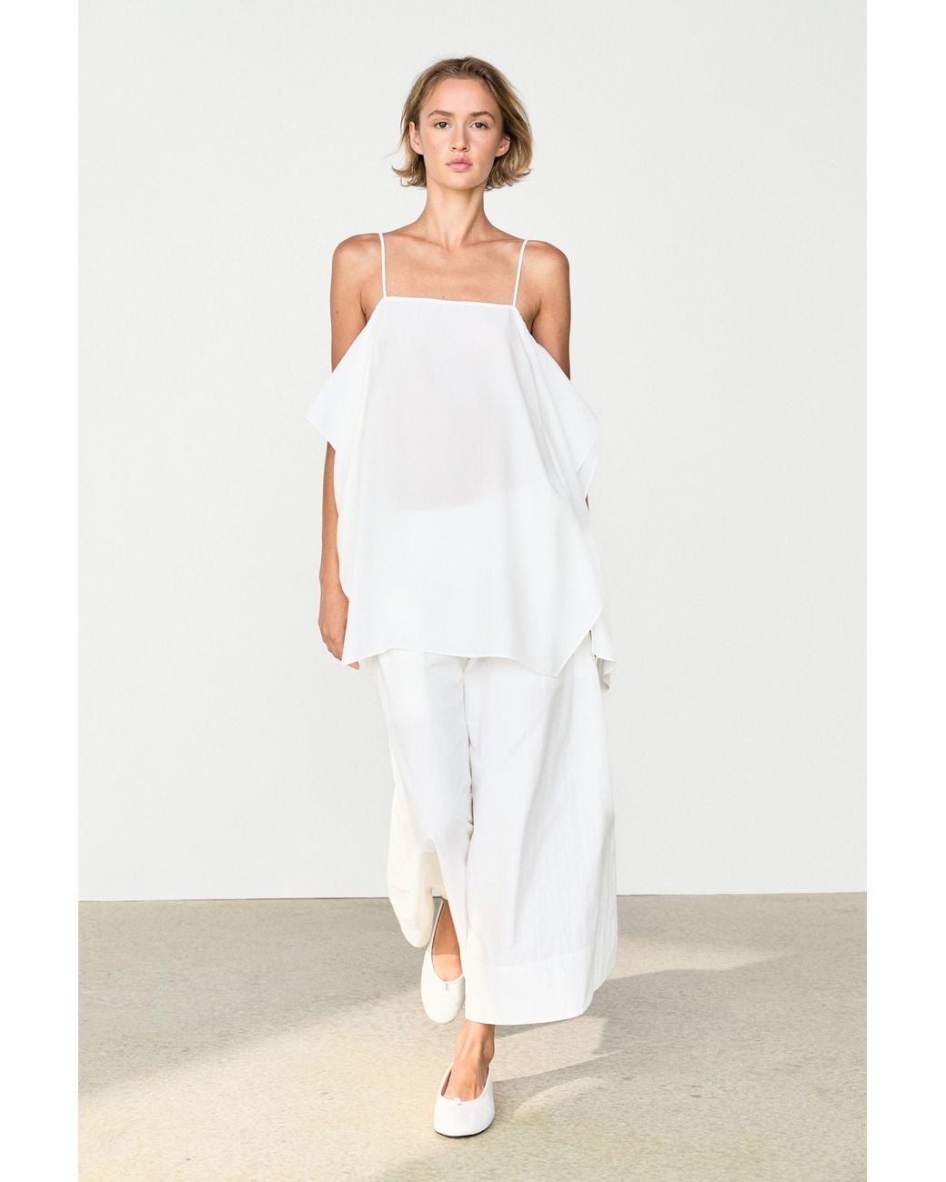 MASSIMO DUTTI White Midi Skirt With Yoke And Pleated Detail