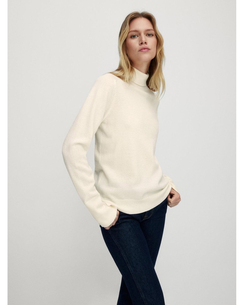 MASSIMO DUTTI Wool And Cashmere High Neck Sweater in White | Lyst