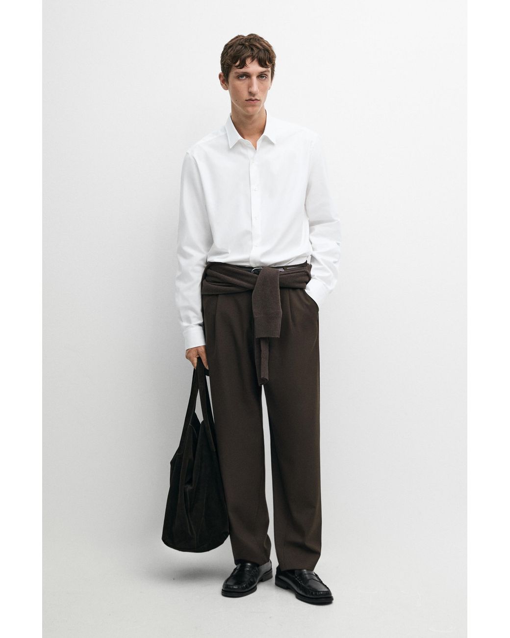 MASSIMO DUTTI White 100% Cotton Regular Fit Shirt for men