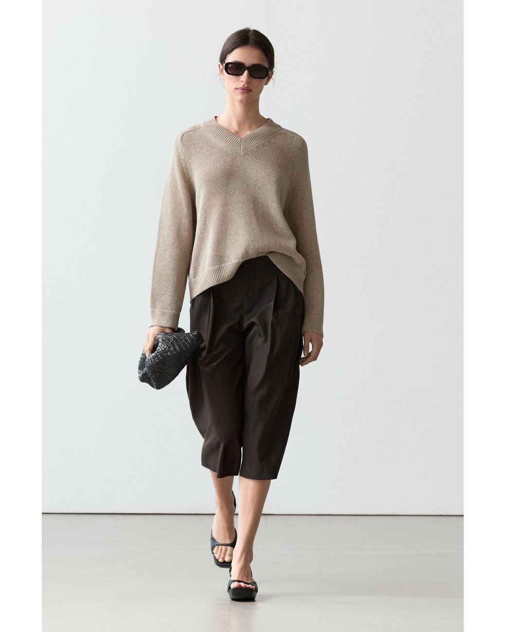 MASSIMO DUTTI Multicolor Cotton Blend V-Neck Knit Sweater