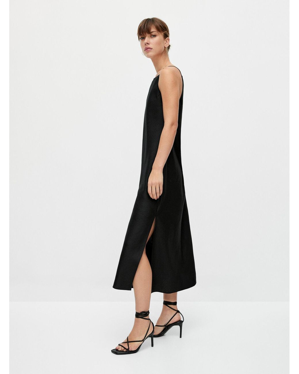 MASSIMO DUTTI Long Linen Halter Dress in Black | Lyst