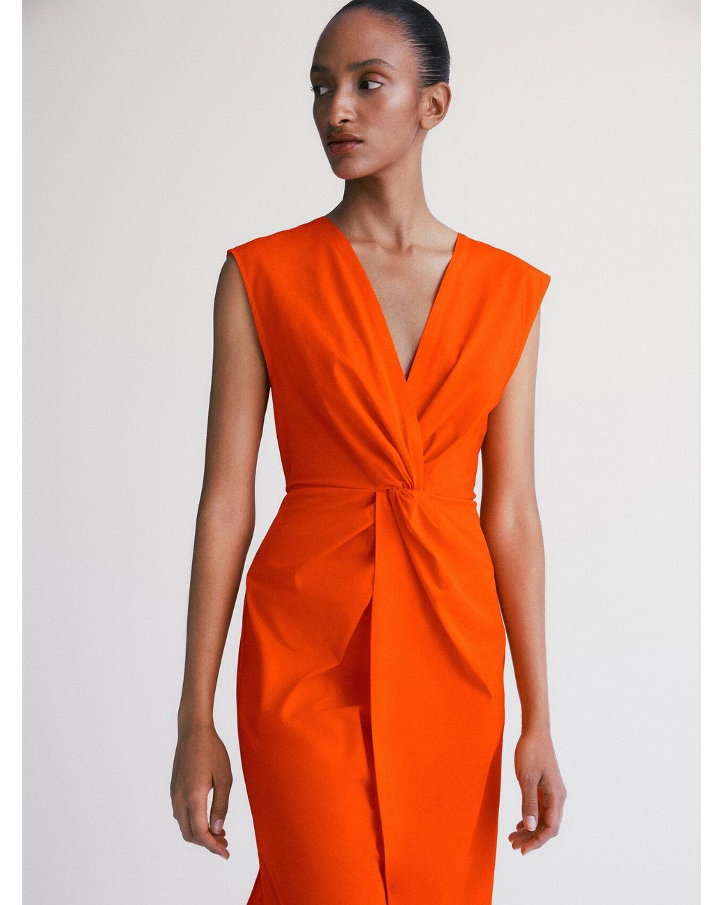 MASSIMO DUTTI Poplin Dress With Gathered Waist in Orange | Lyst