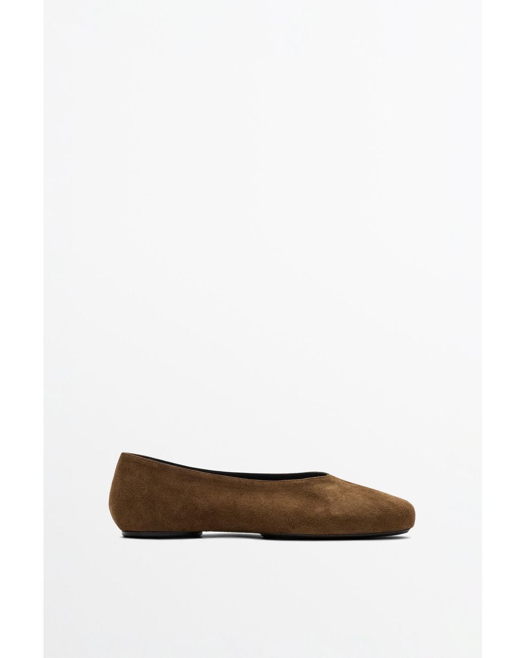 MASSIMO DUTTI White Split Suede Leather Ballet Flat