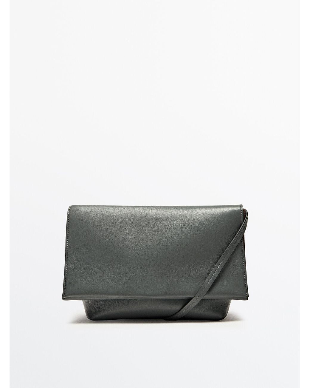 MASSIMO DUTTI Nappa Leather Crossbody Bag With Flap in Gray Lyst