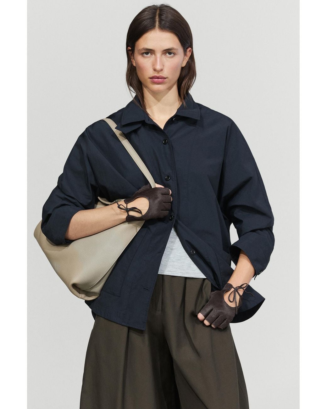 MASSIMO DUTTI Black Biker-Style Leather And Fur Gloves
