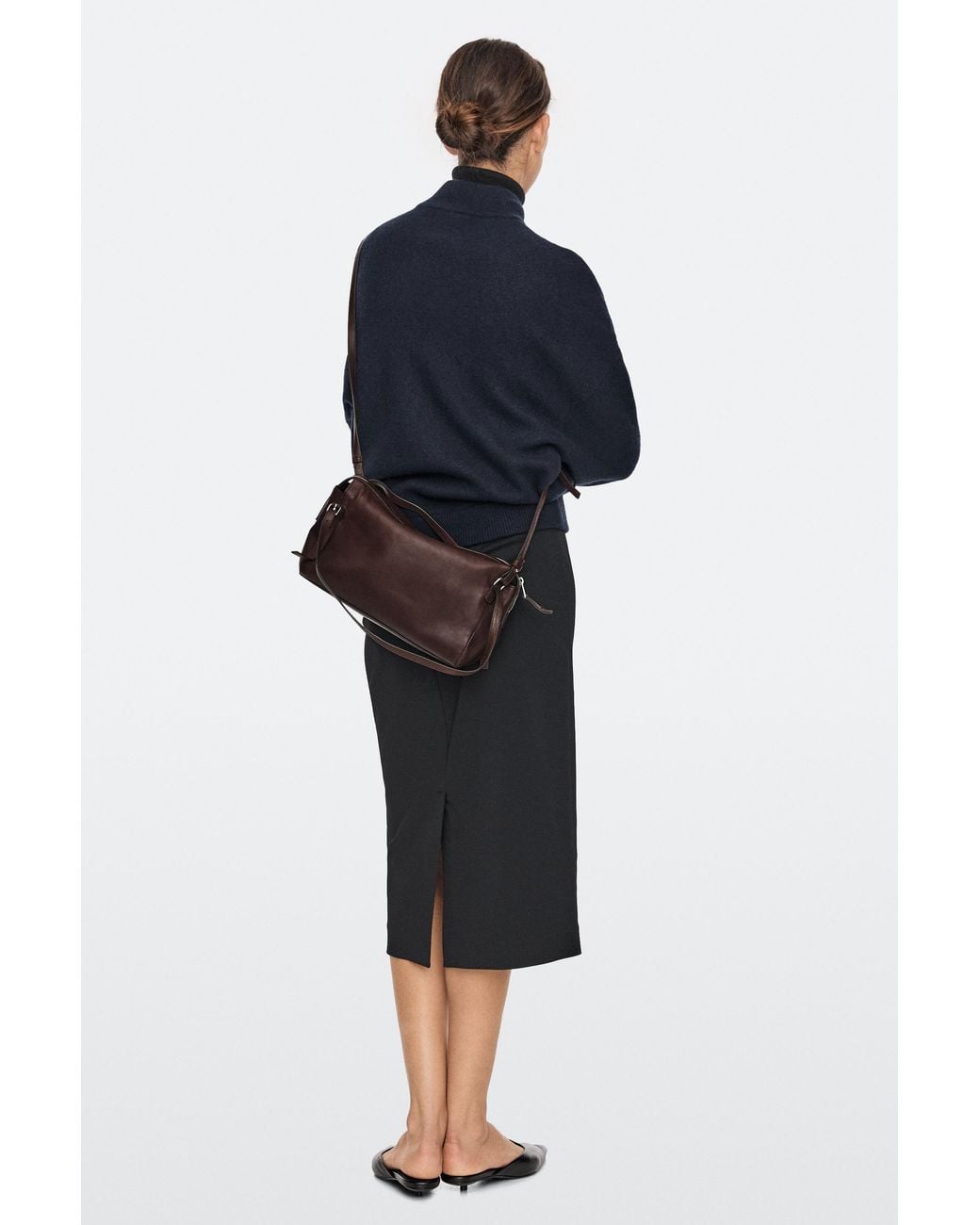 MASSIMO DUTTI Brown Medium Nappa Leather Satchel Bag