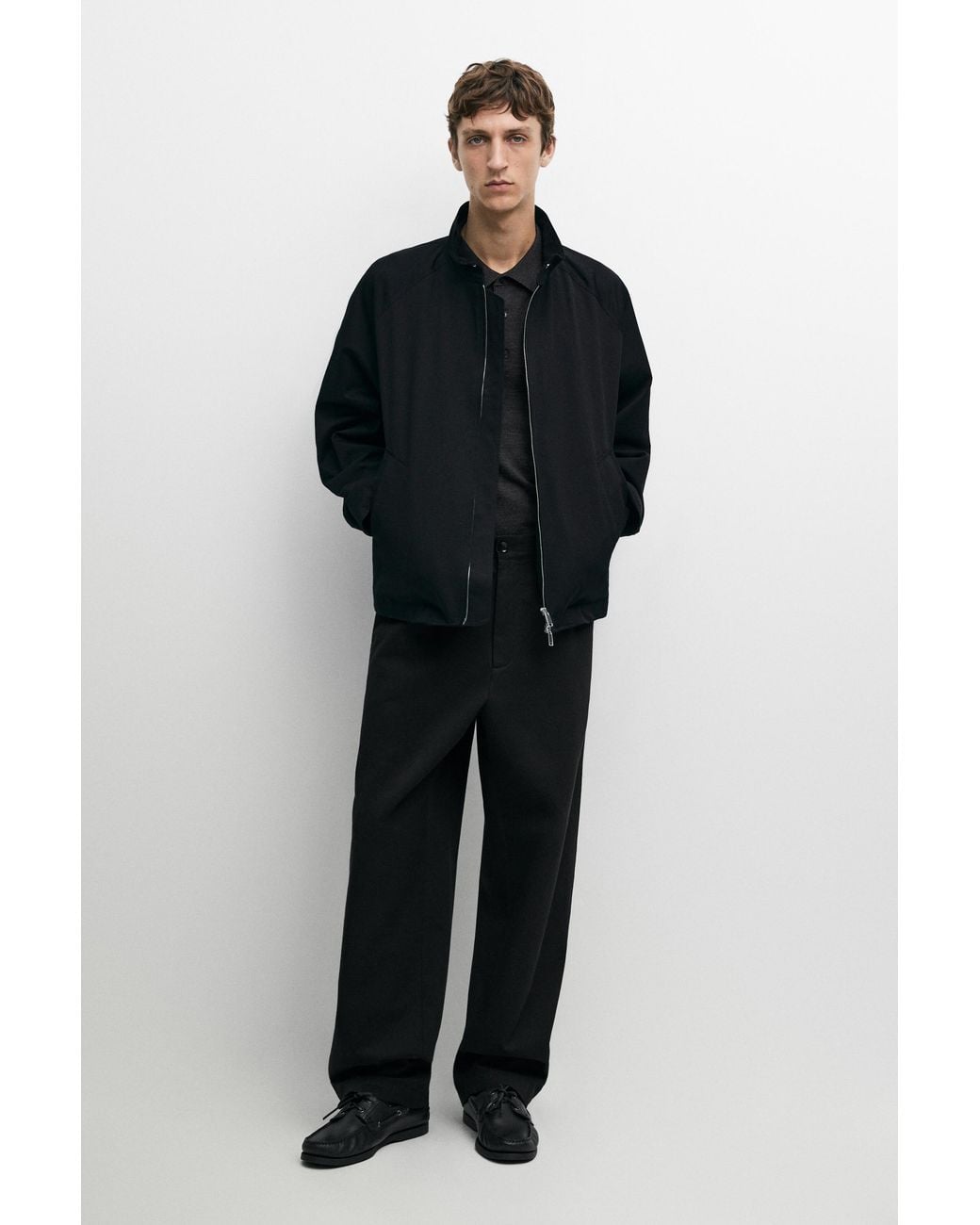 MASSIMO DUTTI Black Barrel Fit Pleated Pants for men