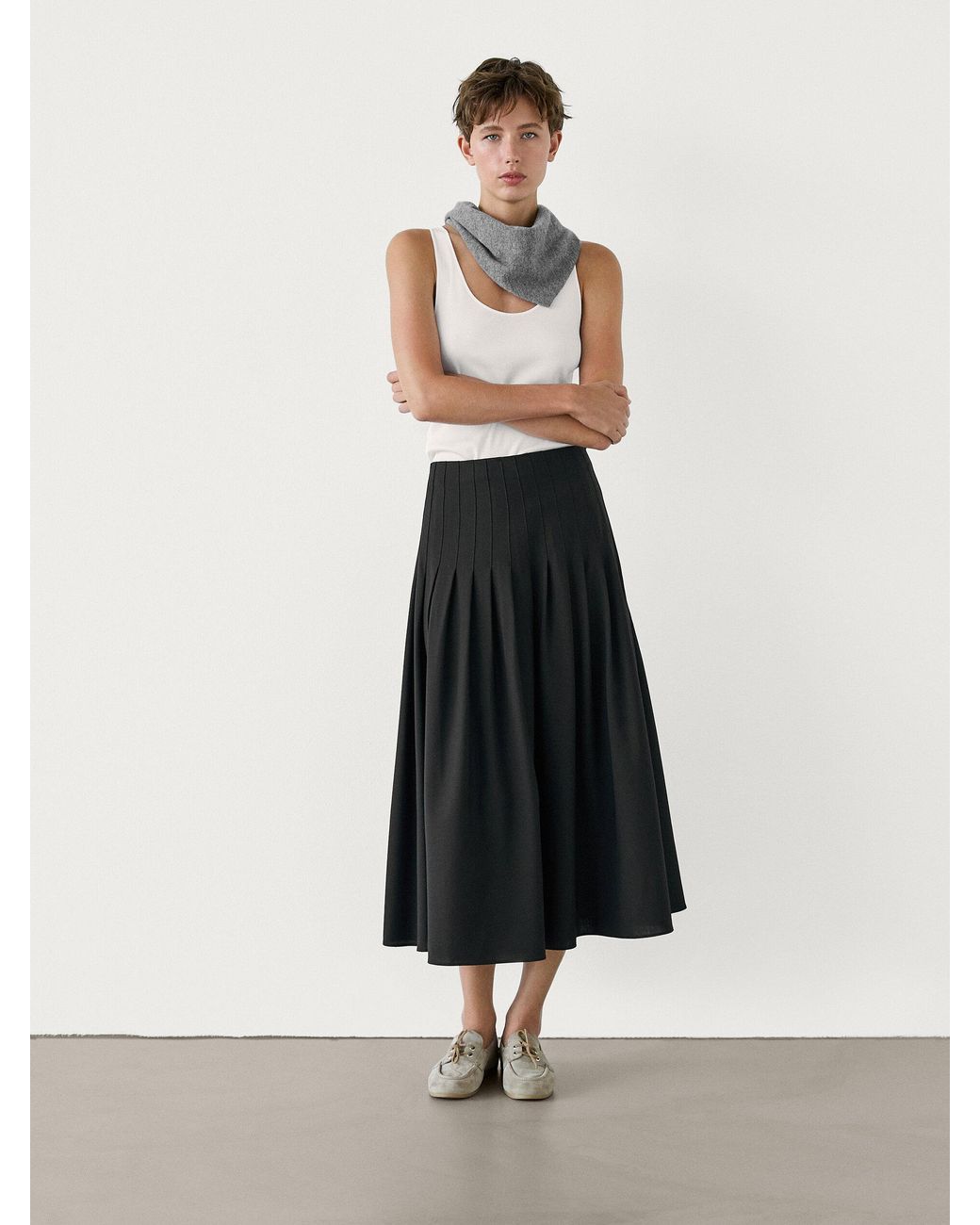 massimo-dutti-black-Falda-Midi