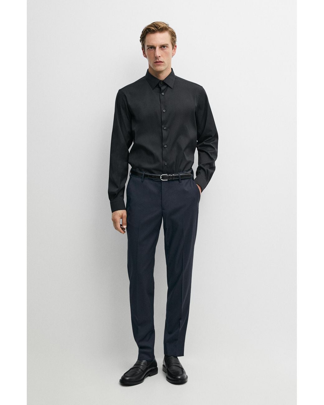 MASSIMO DUTTI Black Slim Fit Stretch Shirt for men