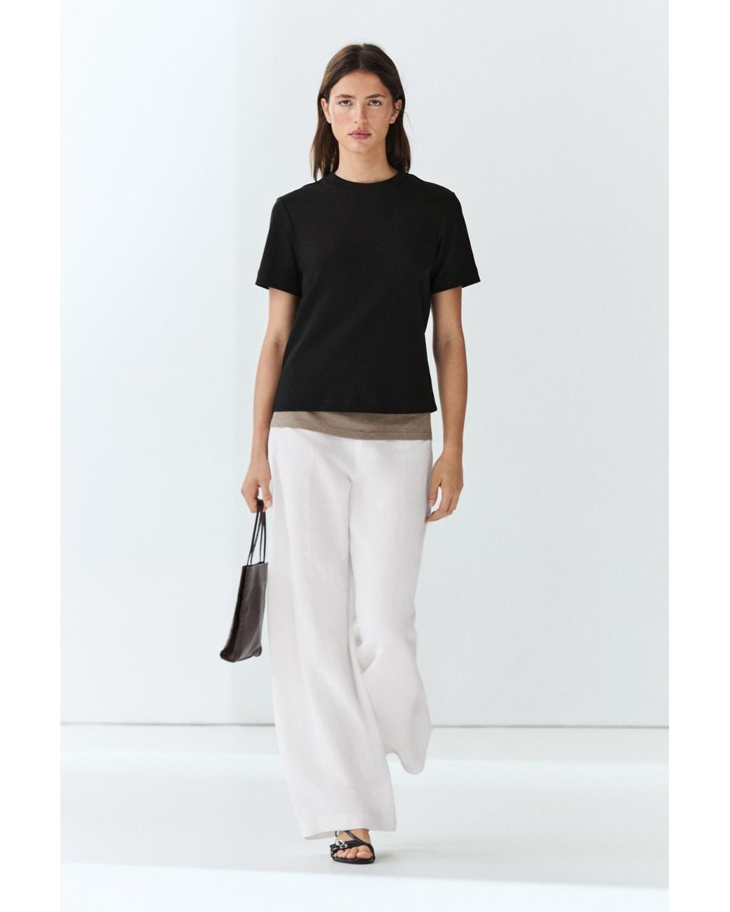 MASSIMO DUTTI Black Short Sleeve Interlock T-Shirt