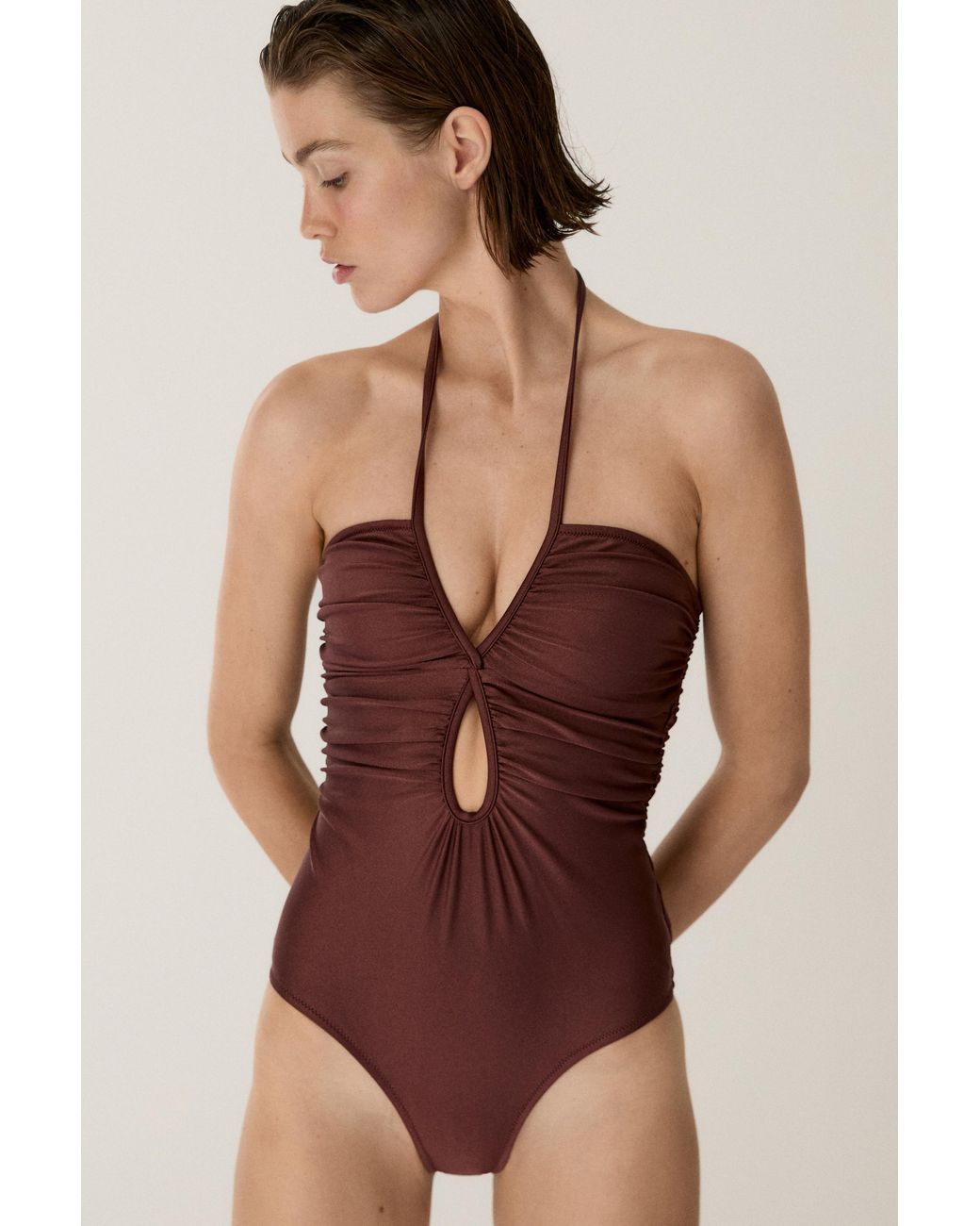 MASSIMO DUTTI Red Shimmery Halter Swimsuit