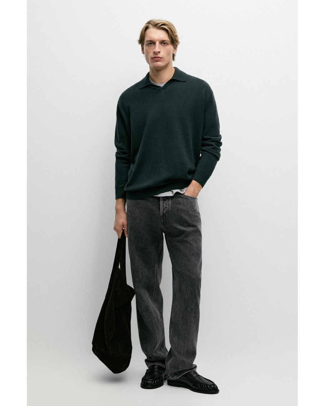 MASSIMO DUTTI Multicolor 100% Wool Knit Polo Sweater for men