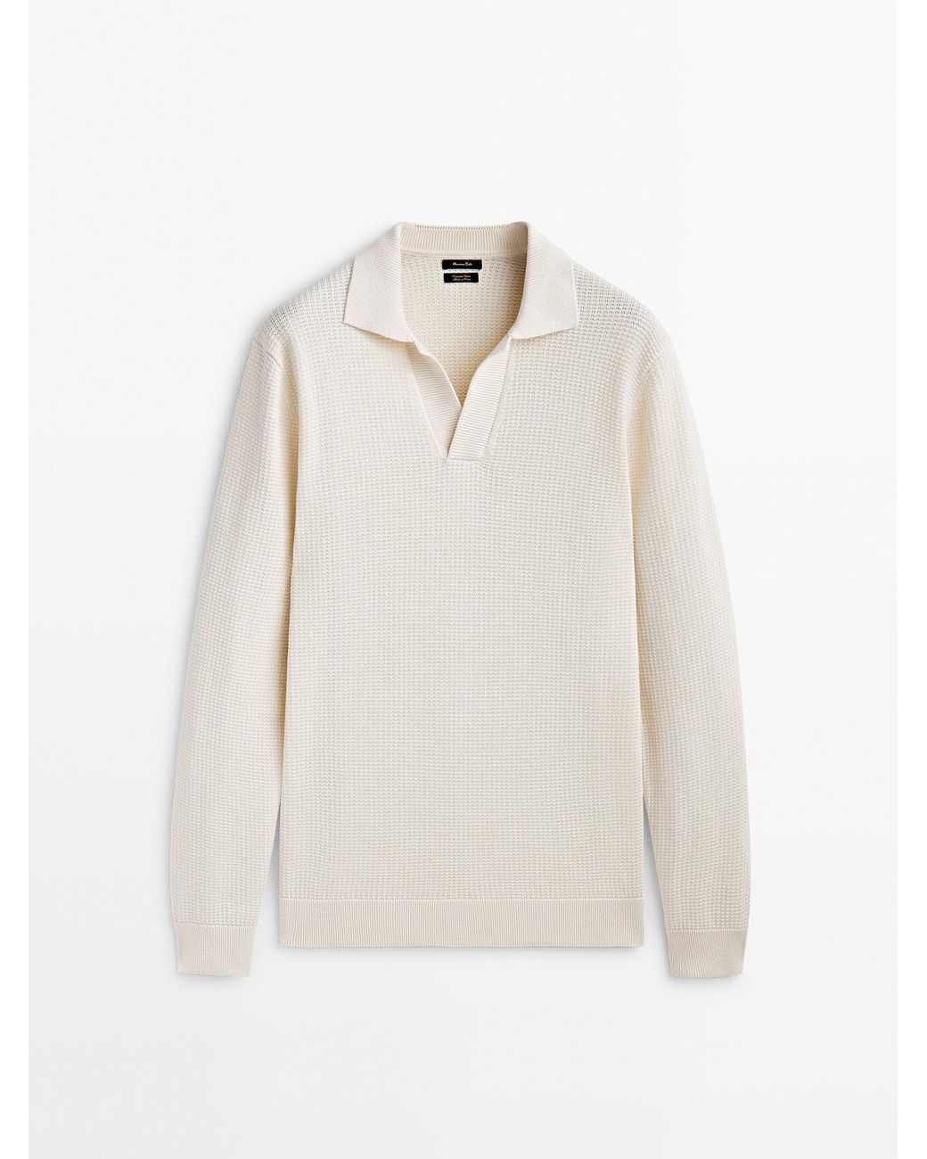 MASSIMO DUTTI Textured Knit Polo Collar Sweater in White for Men Lyst