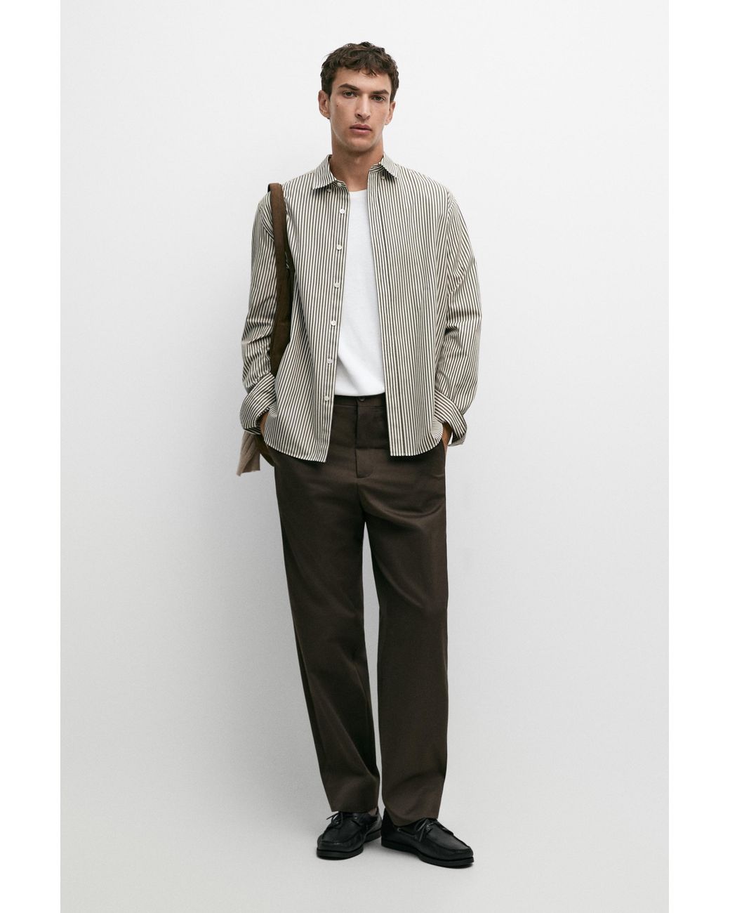 MASSIMO DUTTI Green Regular Fit Striped Poplin Shirt for men