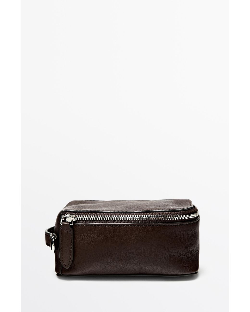 MASSIMO DUTTI Gray Rectangular Nappa Leather Toiletry Bag