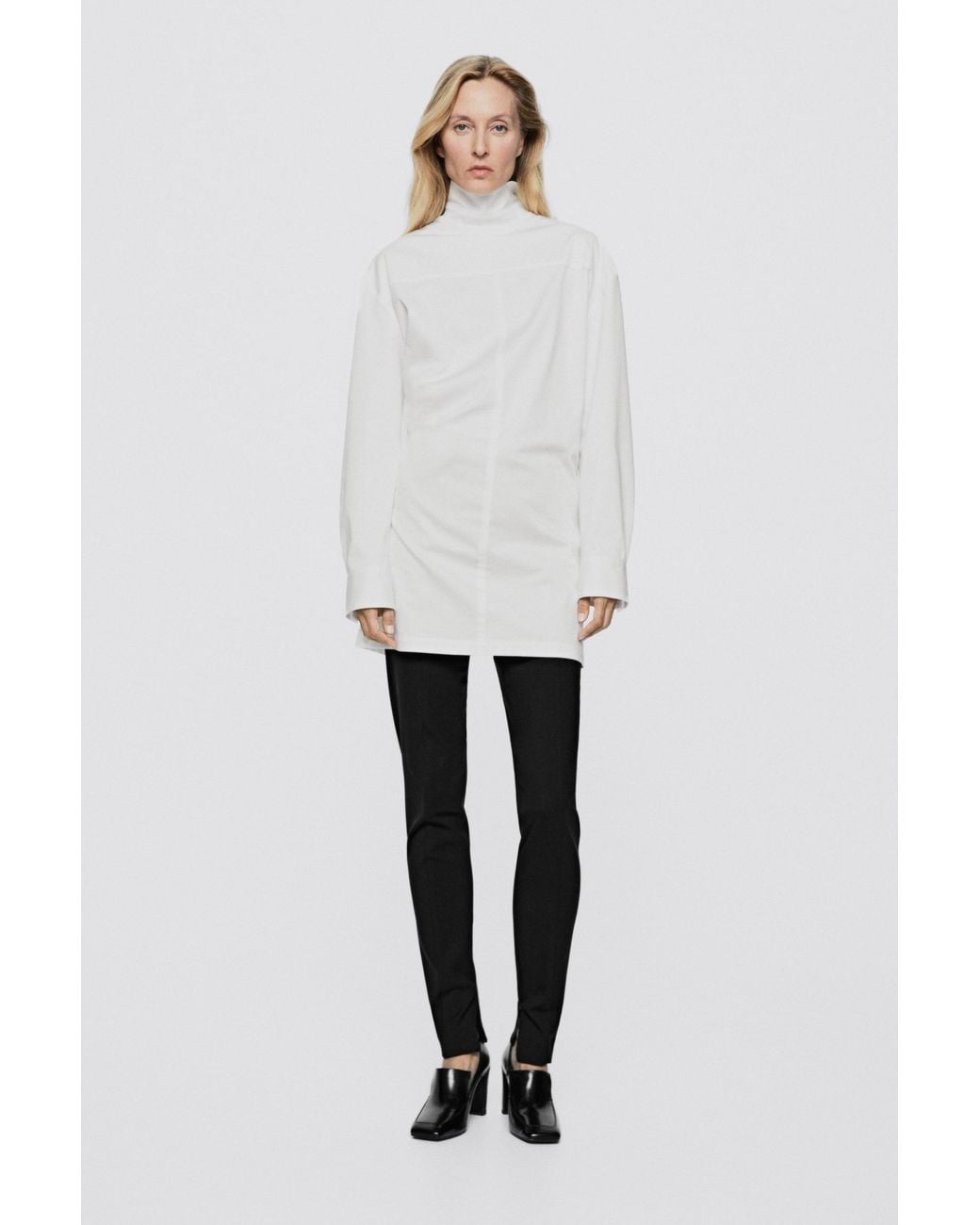 MASSIMO DUTTI White High Neck Zip Blouse