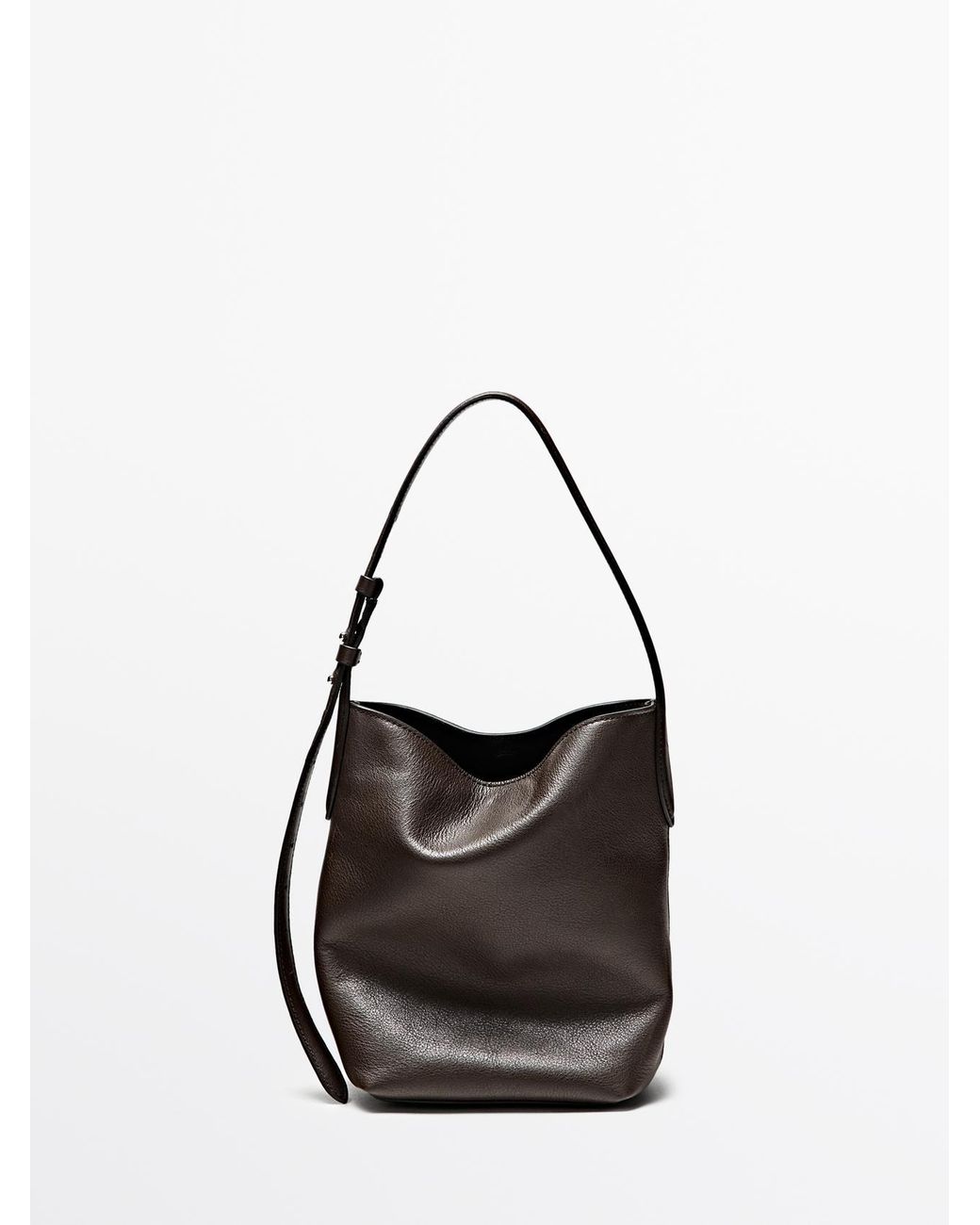 MASSIMO DUTTI Mini Bucket Tas Van Nappaleer in het Black