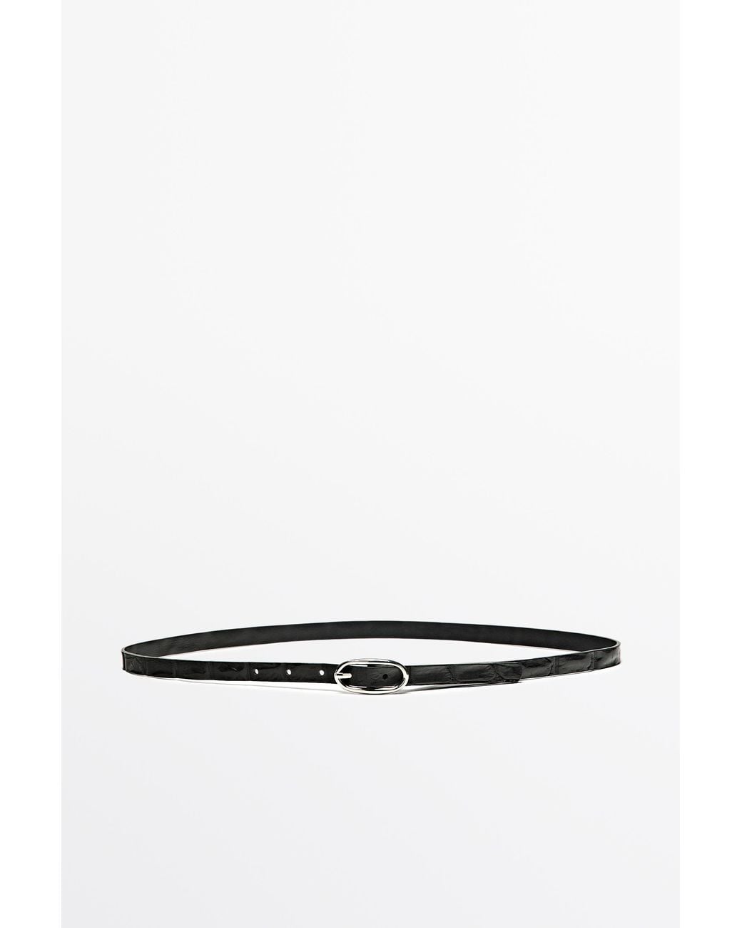 MASSIMO DUTTI White Leather Belt With Oval Buckle And Textured Finish