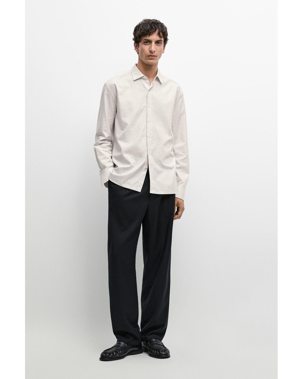 MASSIMO DUTTI White 100% Wool Relaxed Fit Pants for men