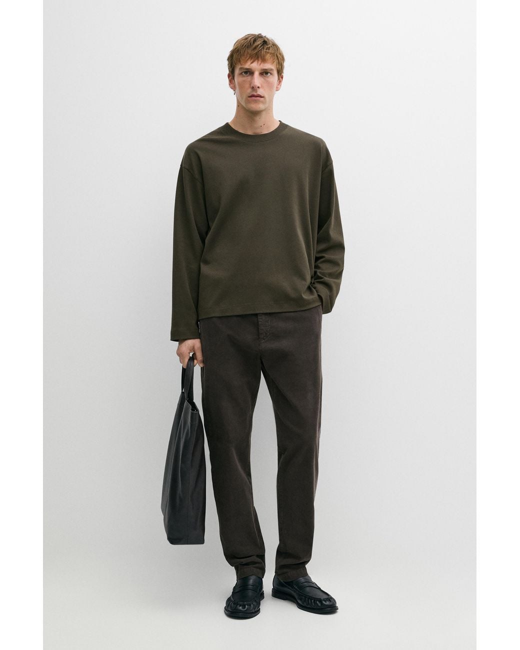 MASSIMO DUTTI Green Slim Fit Corduroy Pants for men