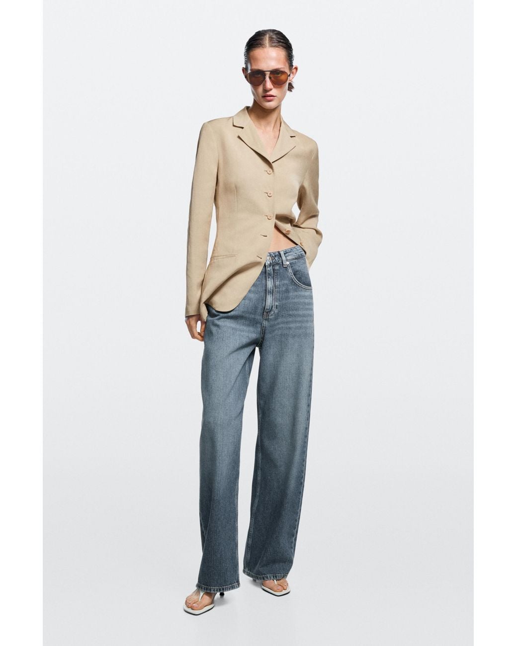 MASSIMO DUTTI Blue Mid-Waist Barrel Fit Jeans
