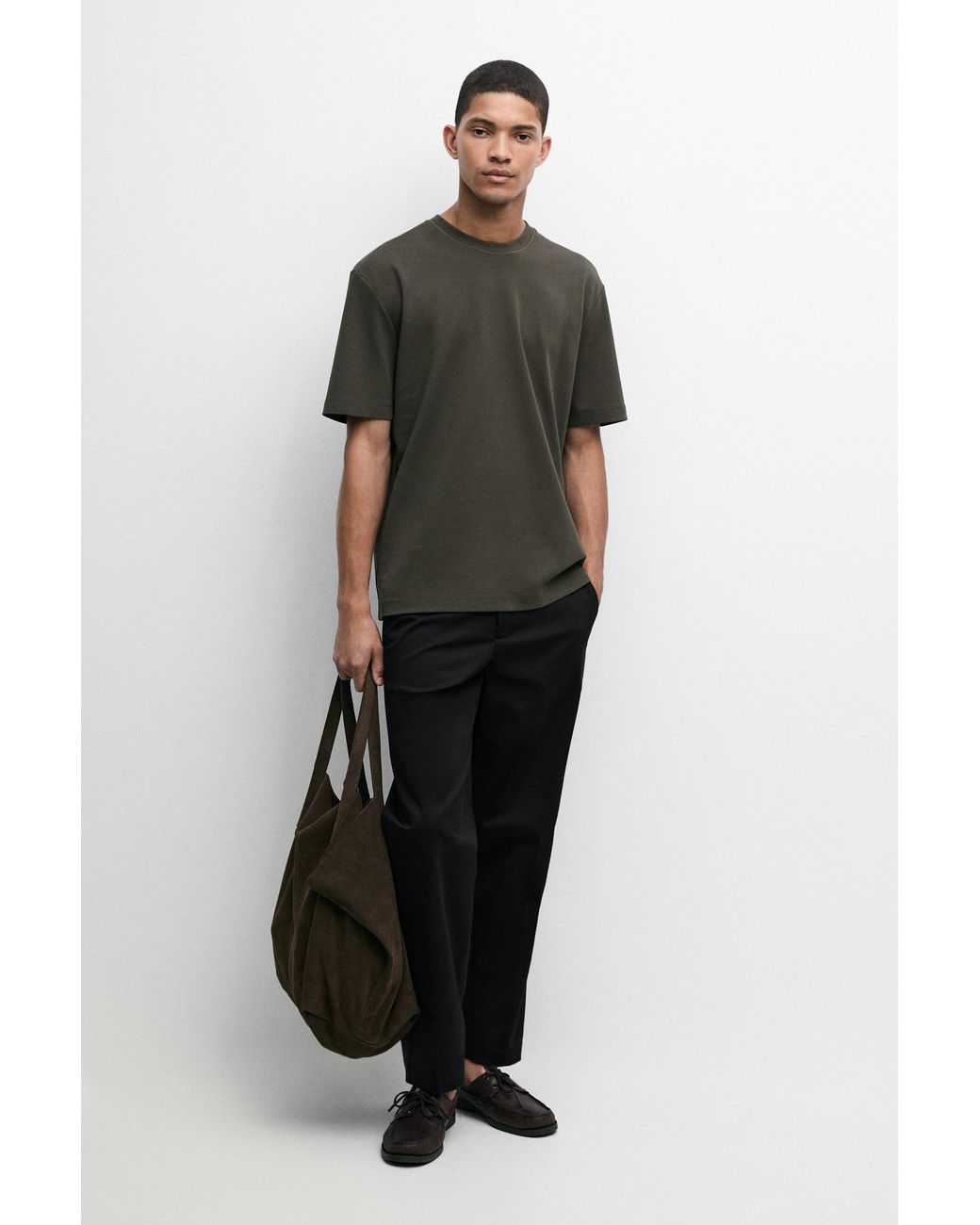 MASSIMO DUTTI Black Contrast Neck Short Sleeve T-Shirt for men