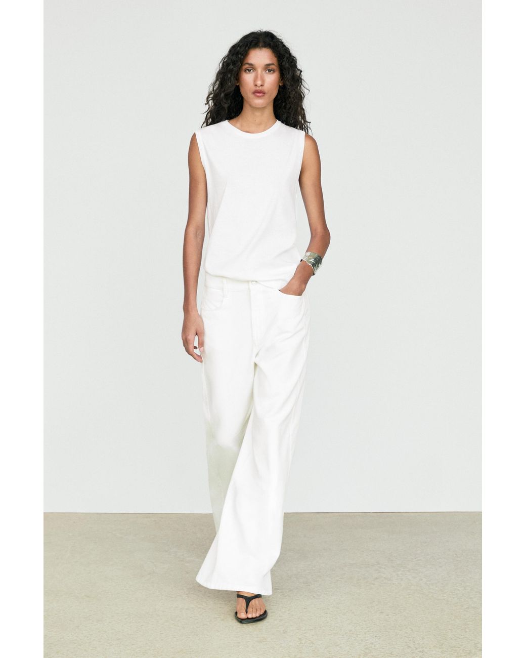 MASSIMO DUTTI White 100% Cotton Sleeveless Top