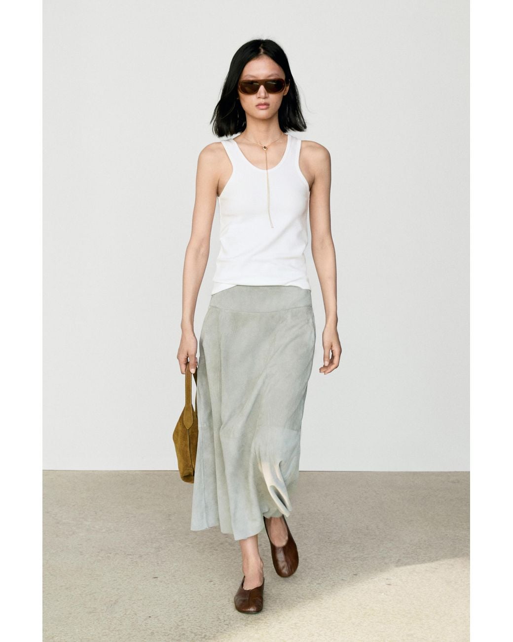 MASSIMO DUTTI White Cotton Blend Crew Neck T-Shirt