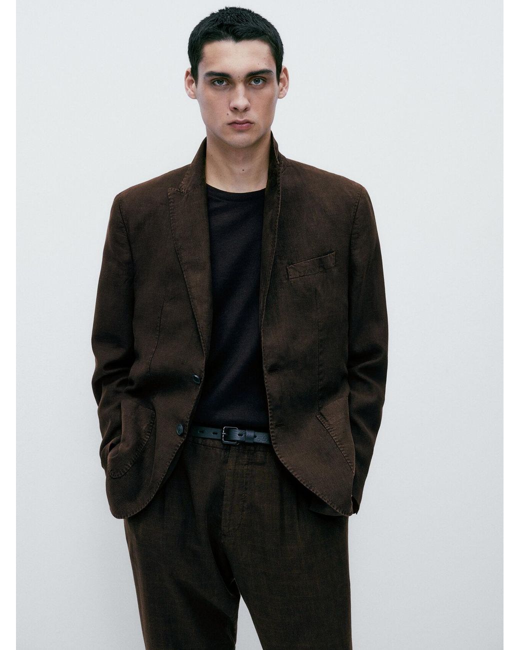 MASSIMO DUTTI Glen Plaid Dyed Linen Suit Blazer in Black for Men | Lyst