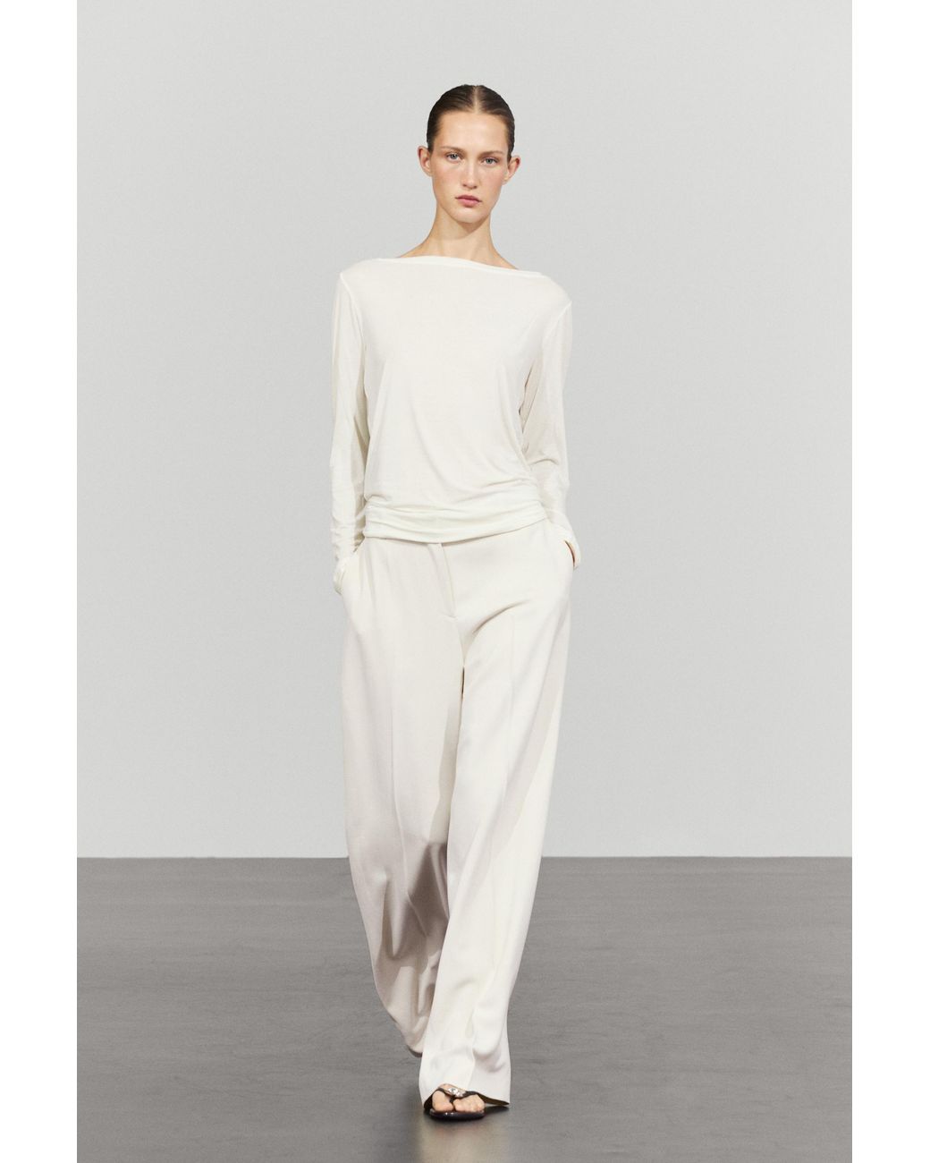 MASSIMO DUTTI Gray Flowing Wide-Leg Pants