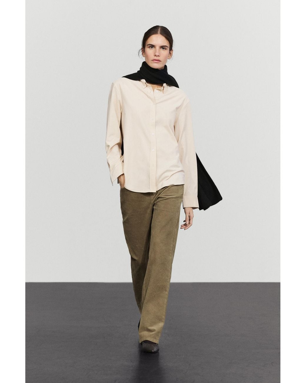 MASSIMO DUTTI Natural 100% Cotton Micro-Corduroy Shirt