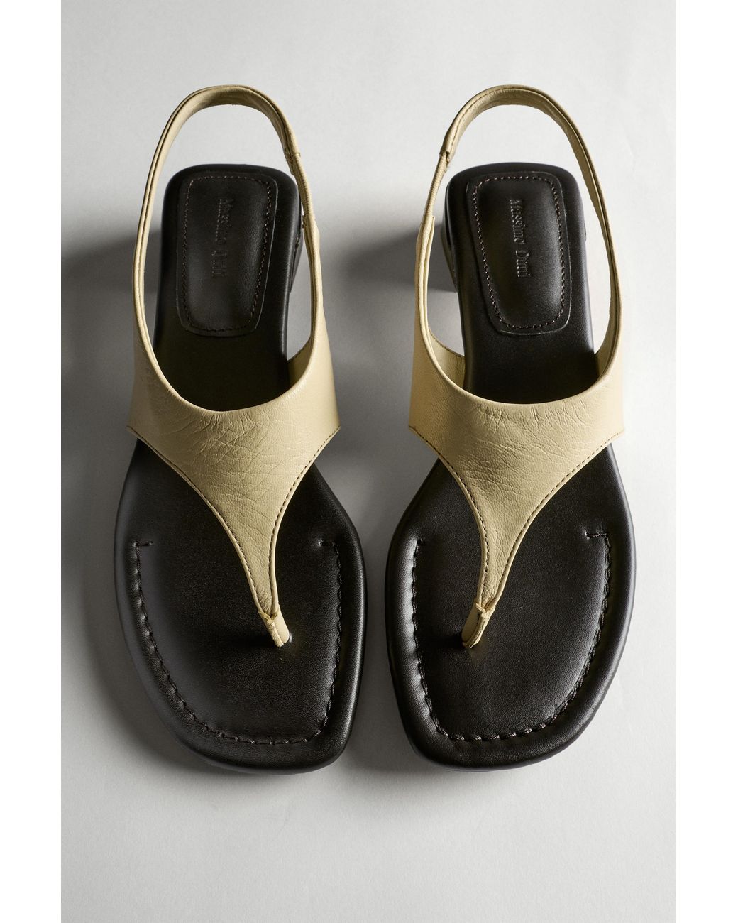 MASSIMO DUTTI Black Leather Sandals With Block Heel