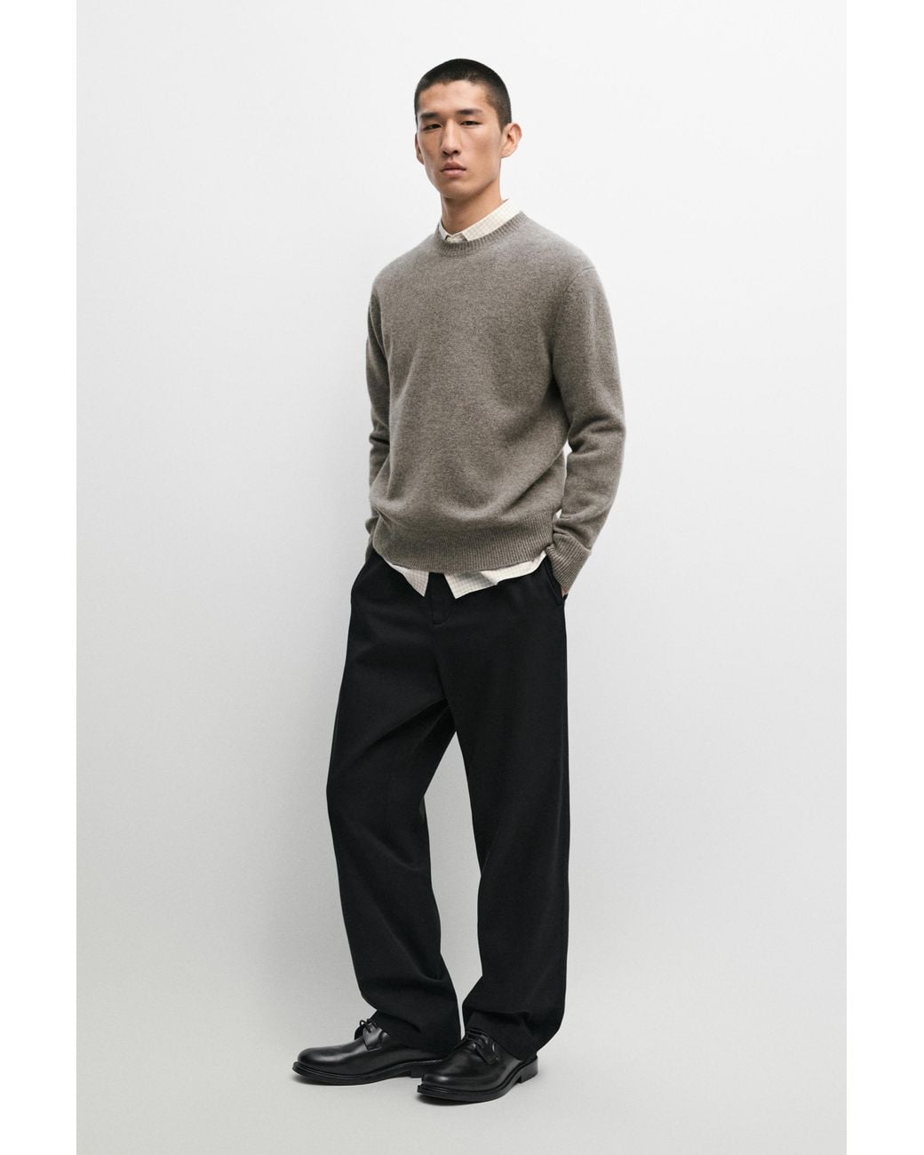 MASSIMO DUTTI Gray 100% Wool Knit Sweater With Round Neck for men