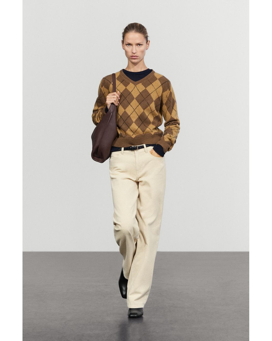 MASSIMO DUTTI Blue 100% Wool Argyle Knit Sweater