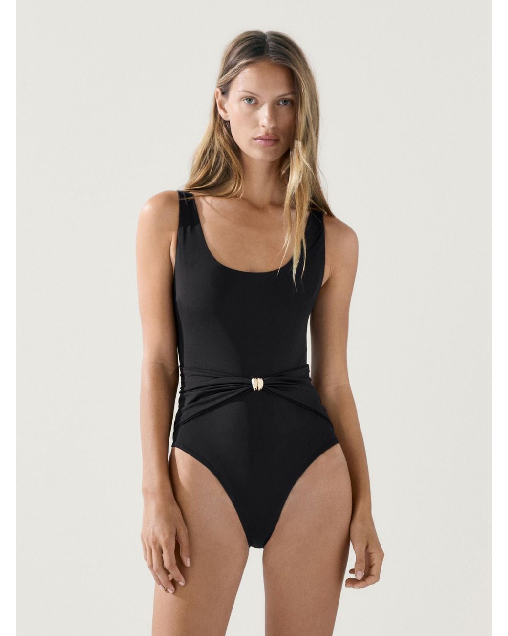 MASSIMO DUTTI Black Swimsuit With Rhinestone Detail