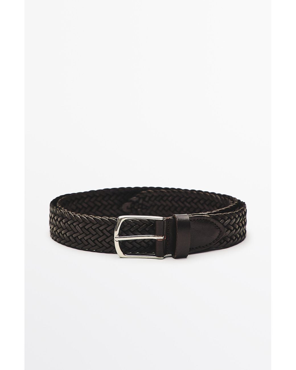 MASSIMO DUTTI Black Braided Nappa Leather Belt for men